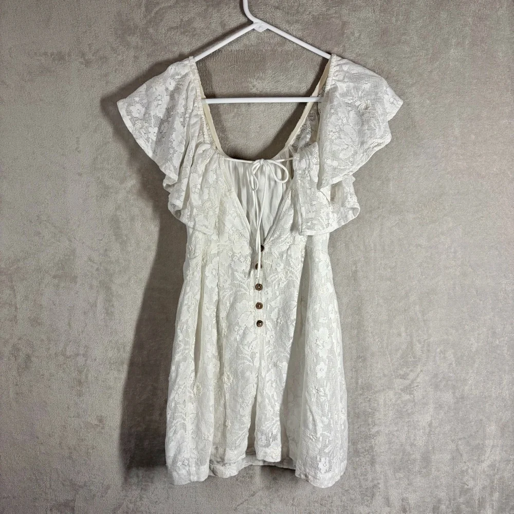 Free People Girl Crush Lace Mini Dress Size S White Feminine Hippie Ruffle 70s